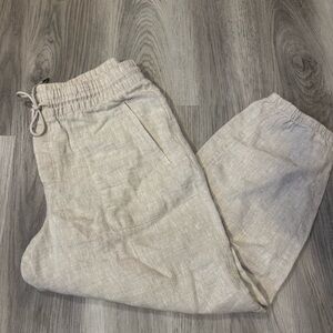 Athleta Women’s Medium/P Cabo Tide Tan 100% Linen Jogger Pants